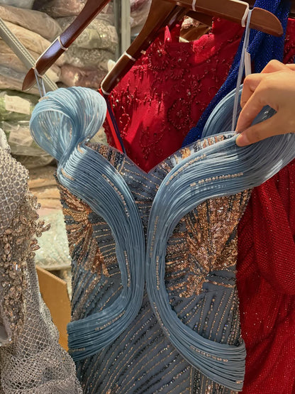 Luxury Blue Beaded Mermaid Evening Dress LA73425A SERENE HILL