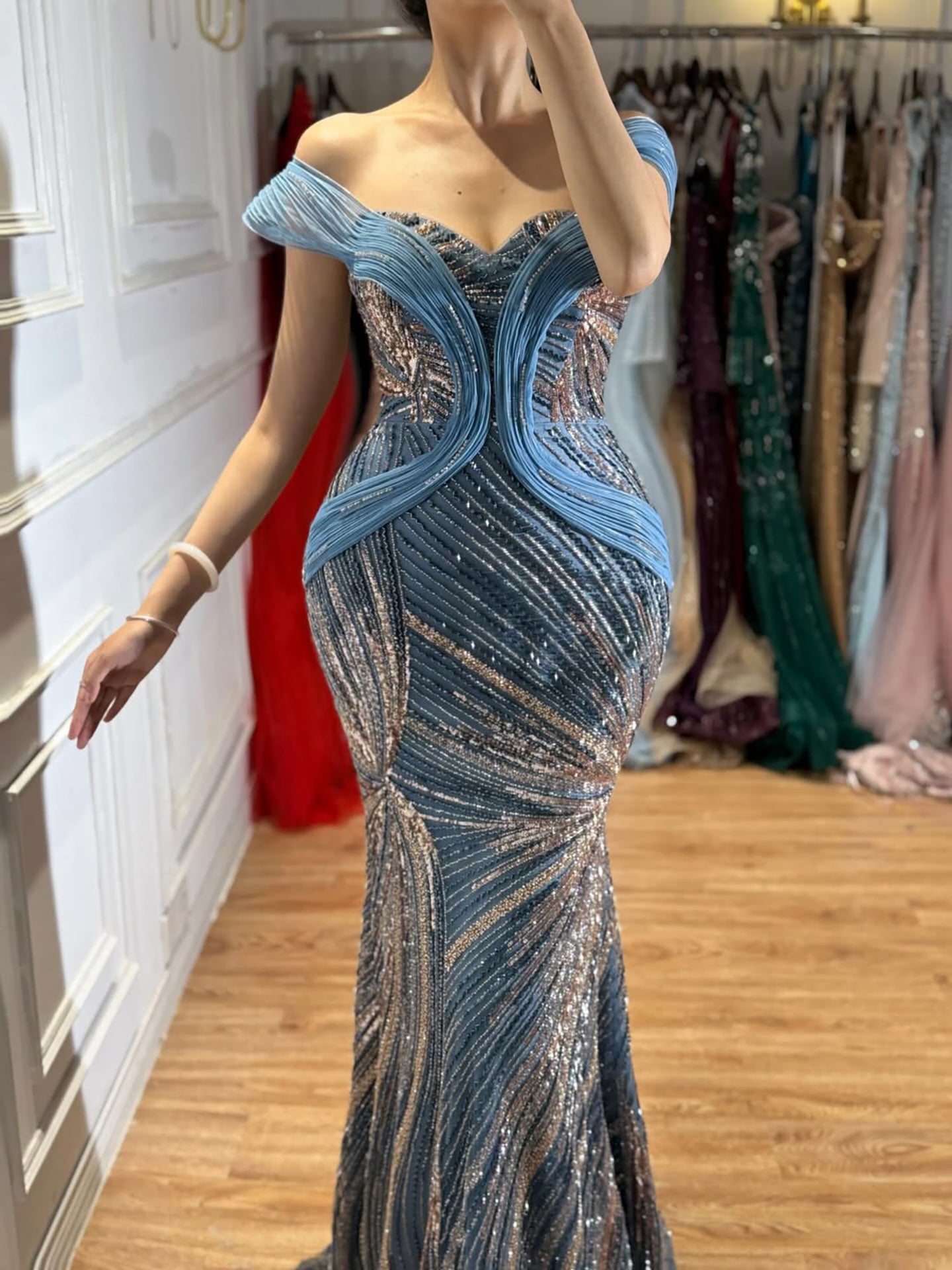 Luxury Blue Beaded Mermaid Evening Dress LA73425A SERENE HILL
