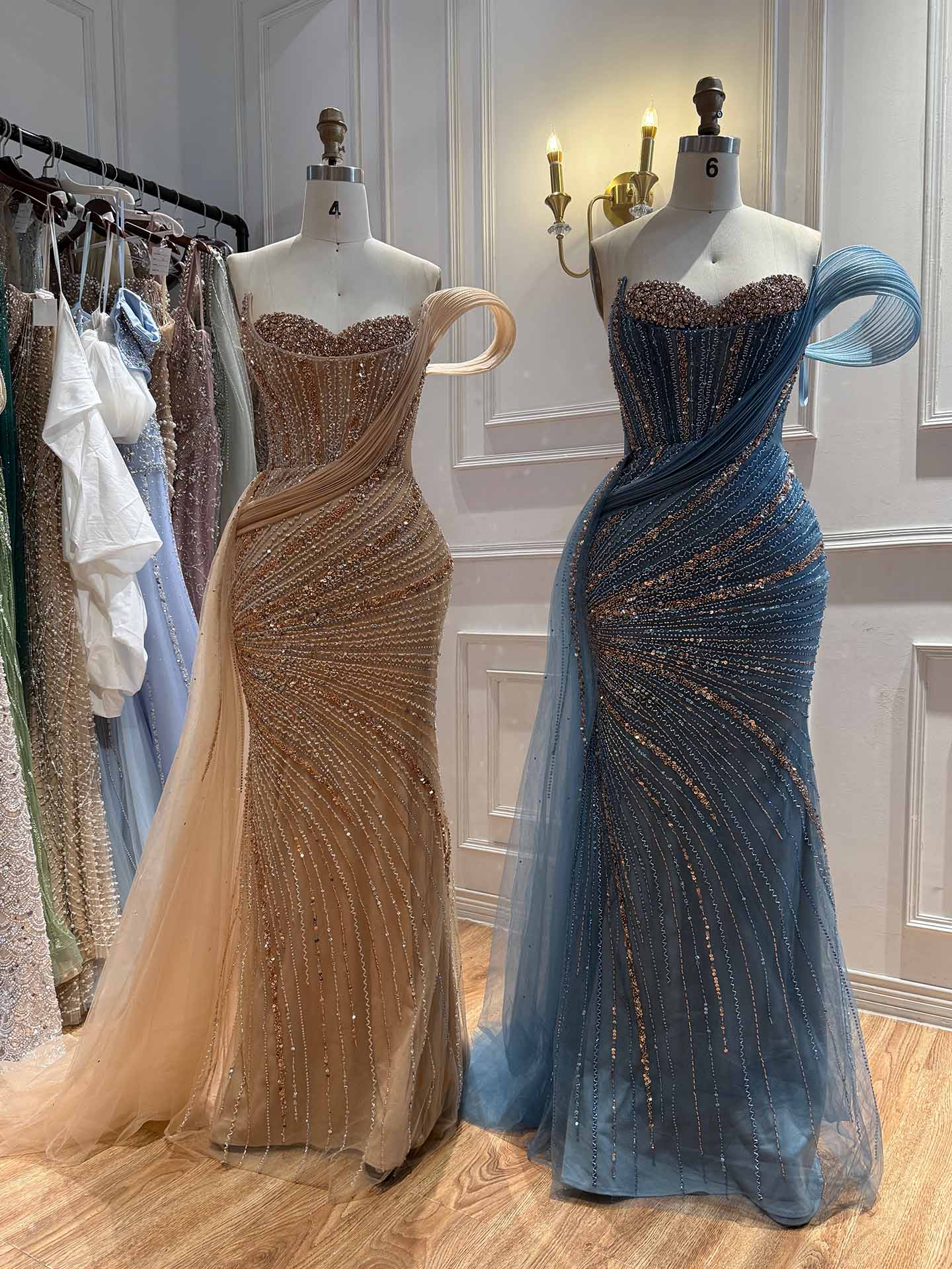 Luxury Nude Sequin Beaded Mermaid Dress With High Slit LA73425B SERENE HILL