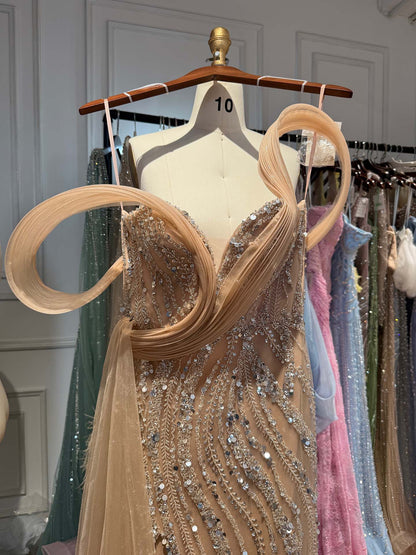 Luxury Nude Sequin Beaded Mermaid Dress With High Slit LA73425B SERENE HILL