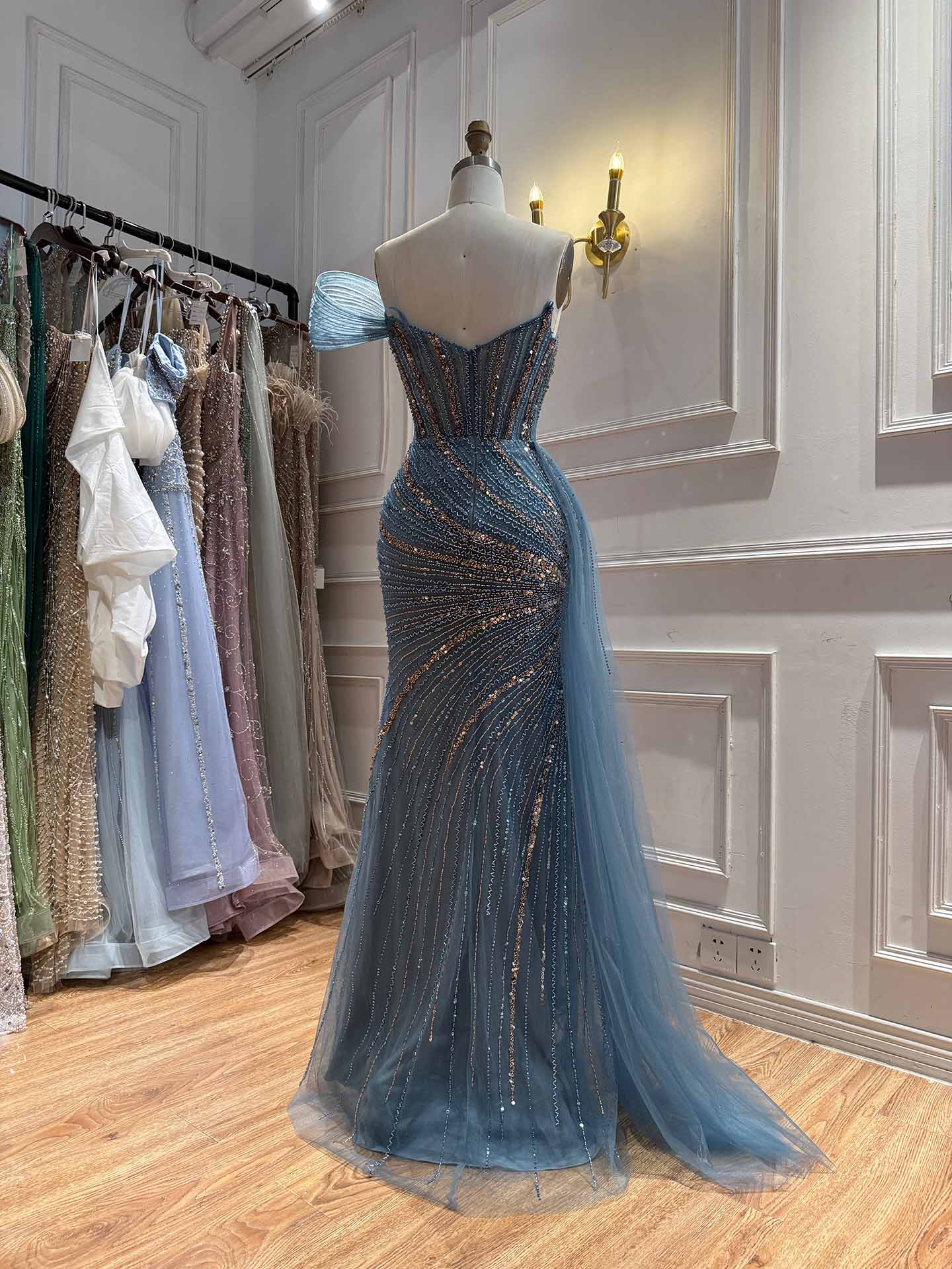 Luxury Nude Sequin Beaded Mermaid Dress With High Slit LA73425B SERENE HILL