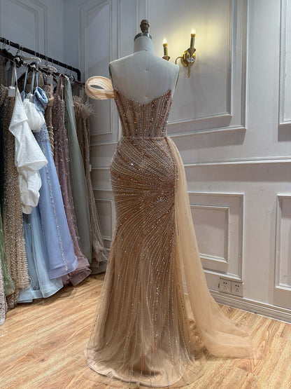 Luxury Nude Sequin Beaded Mermaid Dress With High Slit LA73425B SERENE HILL