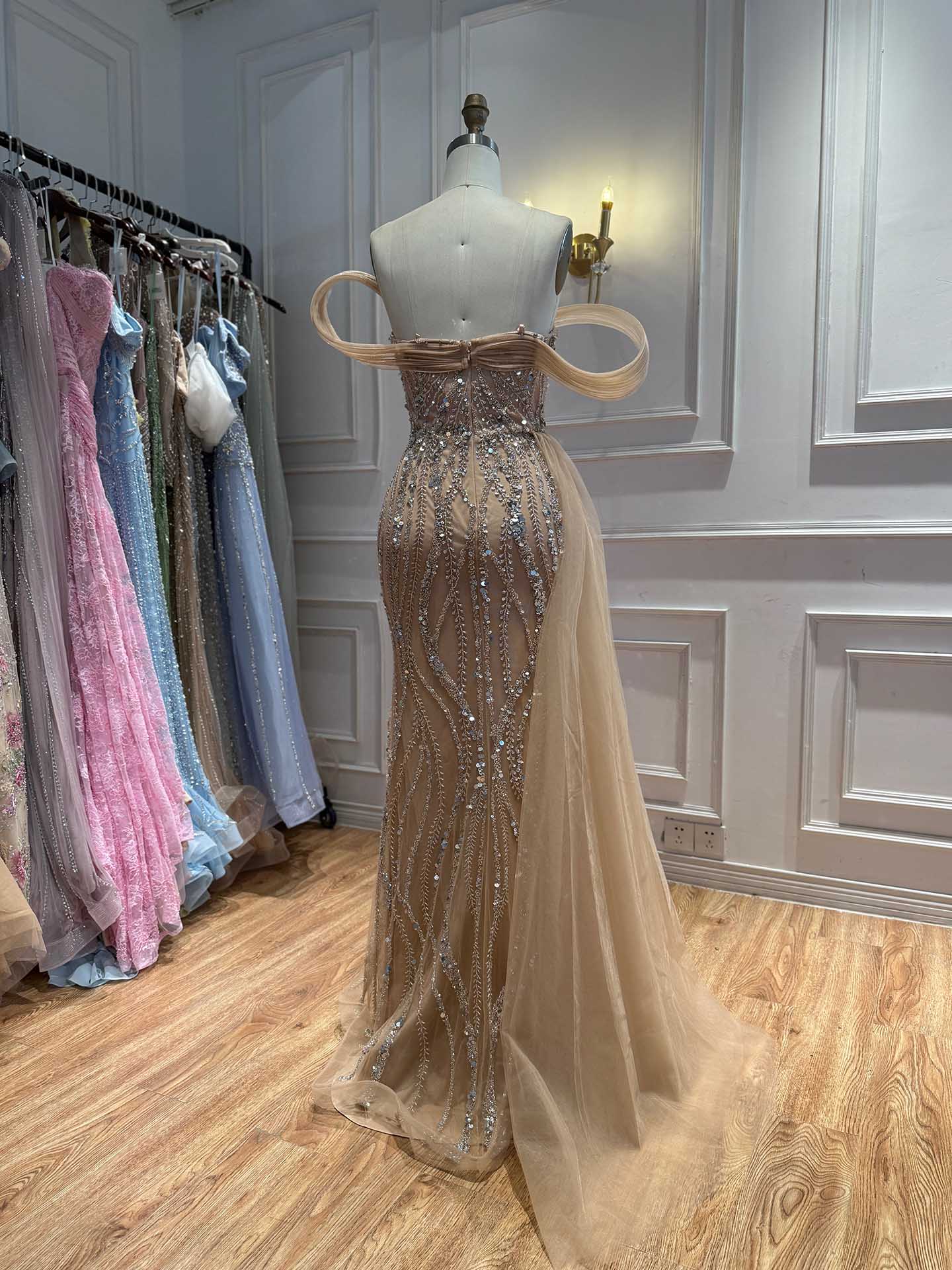 Luxury Nude Sequin Beaded Mermaid Dress With High Slit LA73425B SERENE HILL