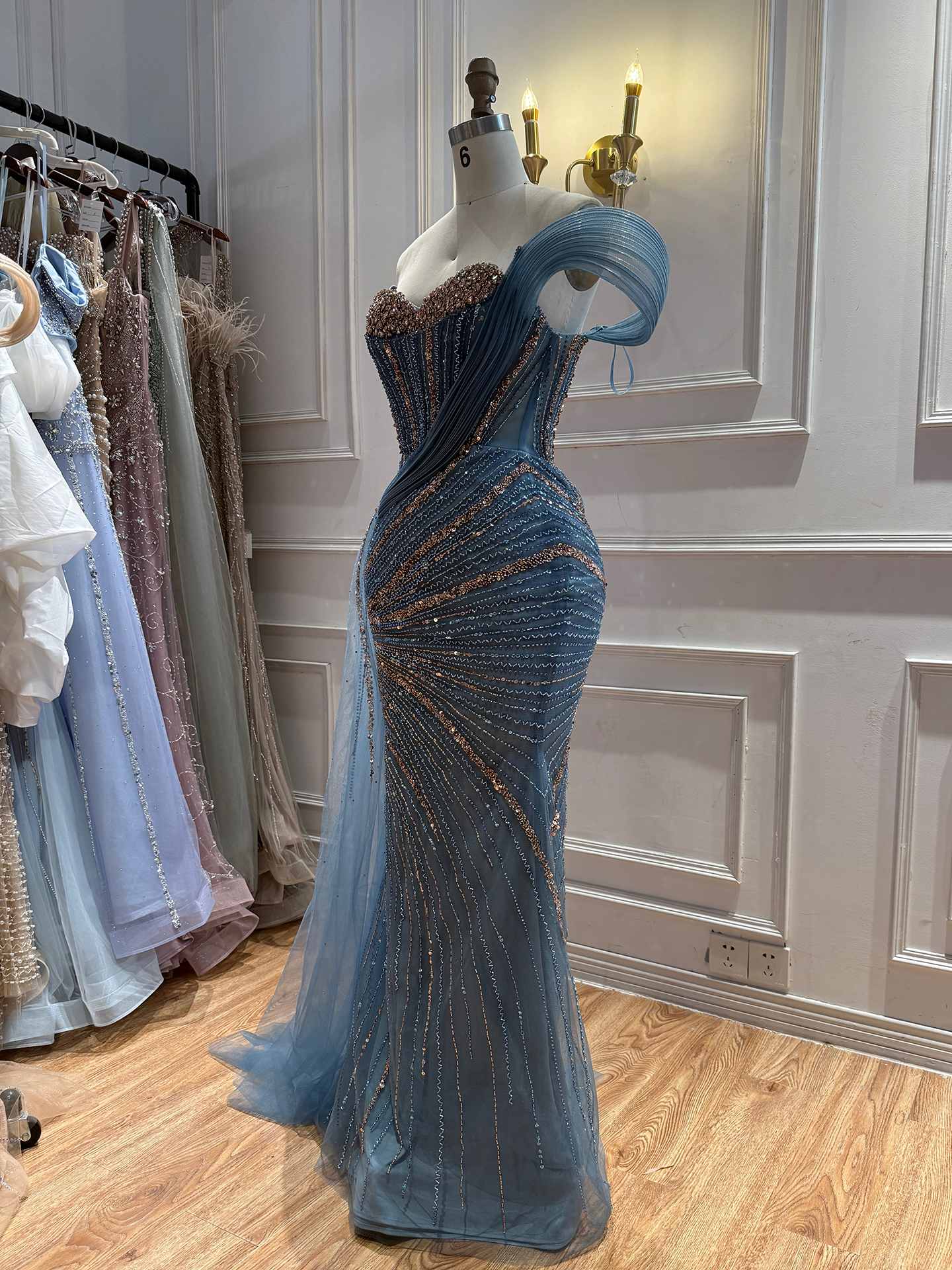 Luxury Nude Sequin Beaded Mermaid Dress With High Slit LA73425B SERENE HILL