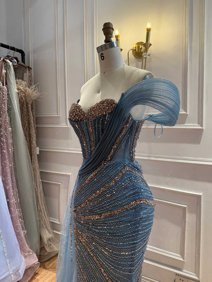 Luxury Nude Sequin Beaded Mermaid Dress With High Slit LA73425B SERENE HILL