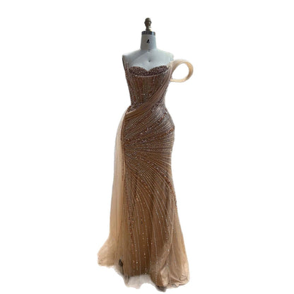 Luxury Nude Sequin Beaded Mermaid Dress With High Slit LA73425B SERENE HILL