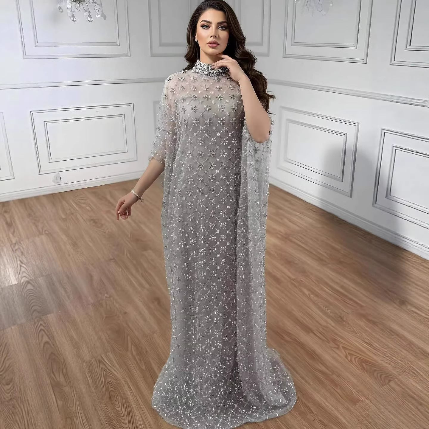 Serene Hill Grey Nude Jasmiko Diamond Beaded Evening Dress LA73428 - SERENE HILL