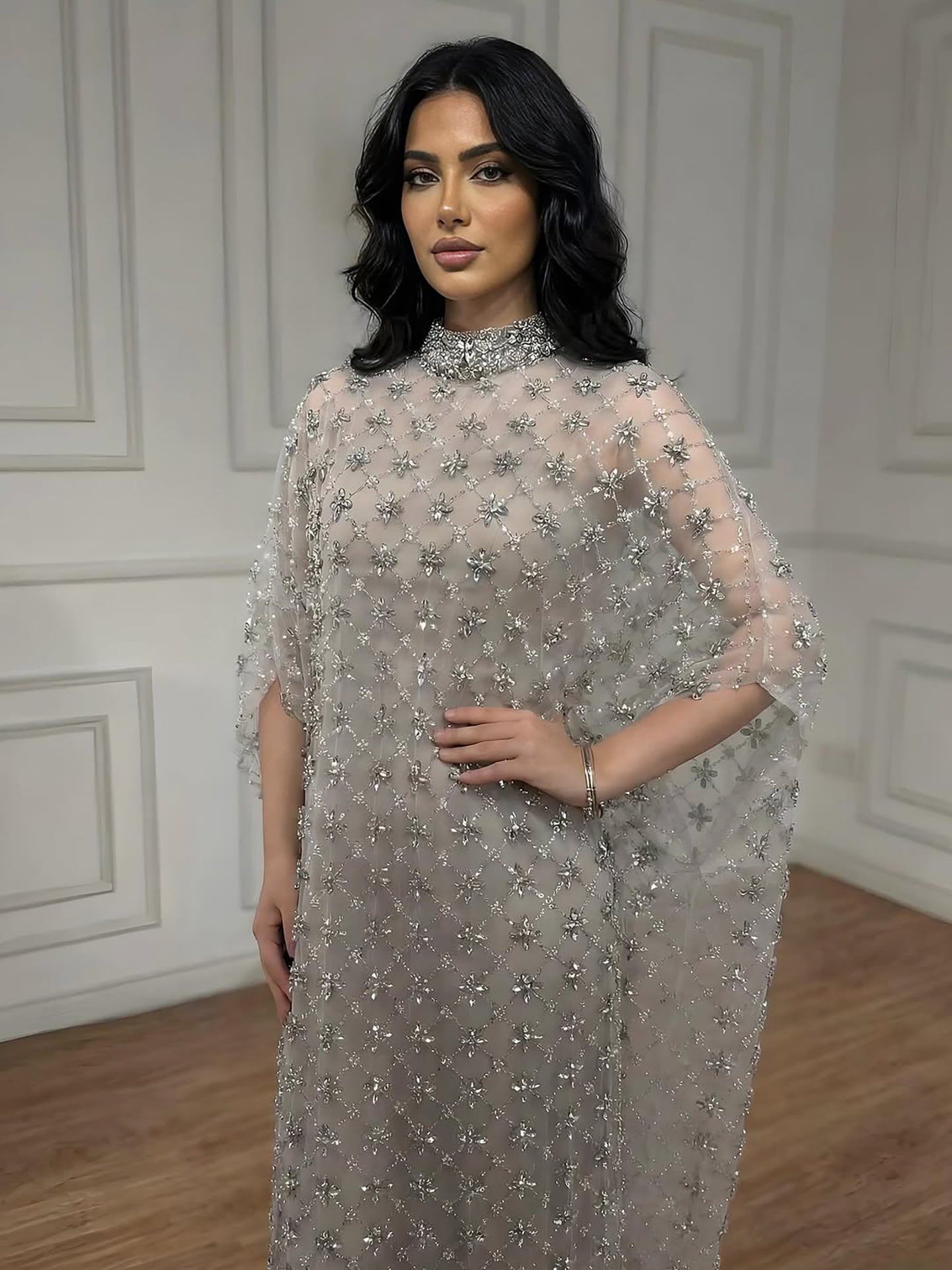 Serene Hill Grey Nude Jasmiko Diamond Beaded Evening Dress LA73428 - SERENE HILL