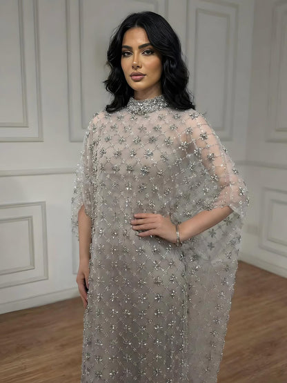 Serene Hill Grey Nude Jasmiko Diamond Beaded Evening Dress LA73428 - SERENE HILL