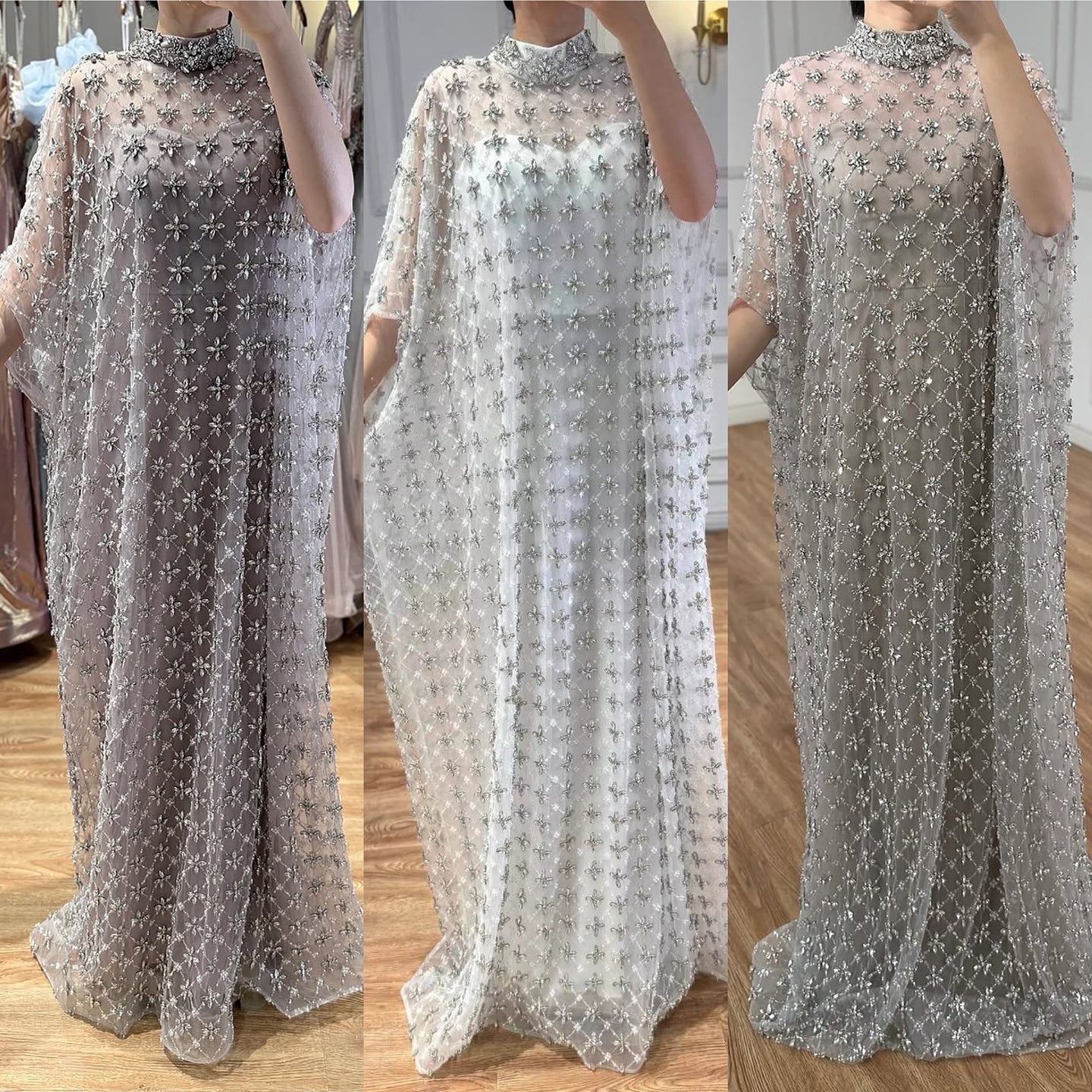 Serene Hill Grey Nude Jasmiko Diamond Beaded Evening Dress LA73428 - SERENE  HILL