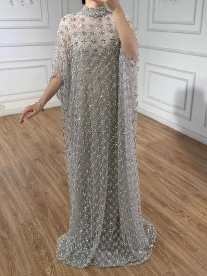 Serene Hill Grey Nude Jasmiko Diamond Beaded Evening Dress LA73428 - SERENE HILL