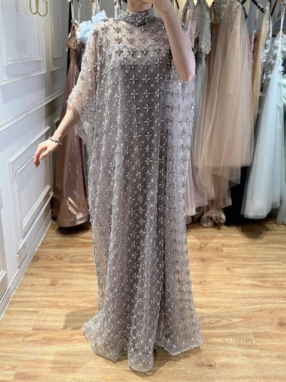 Serene Hill Grey Nude Jasmiko Diamond Beaded Evening Dress LA73428 - SERENE  HILL