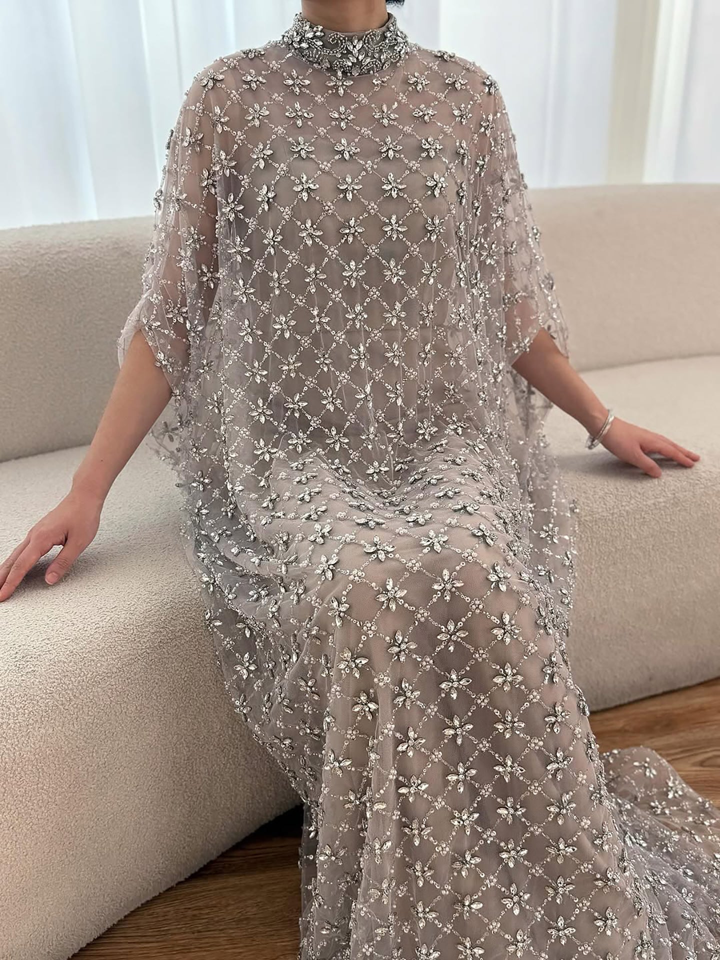 Serene Hill Grey Nude Jasmiko Diamond Beaded Evening Dress LA73428 - SERENE HILL