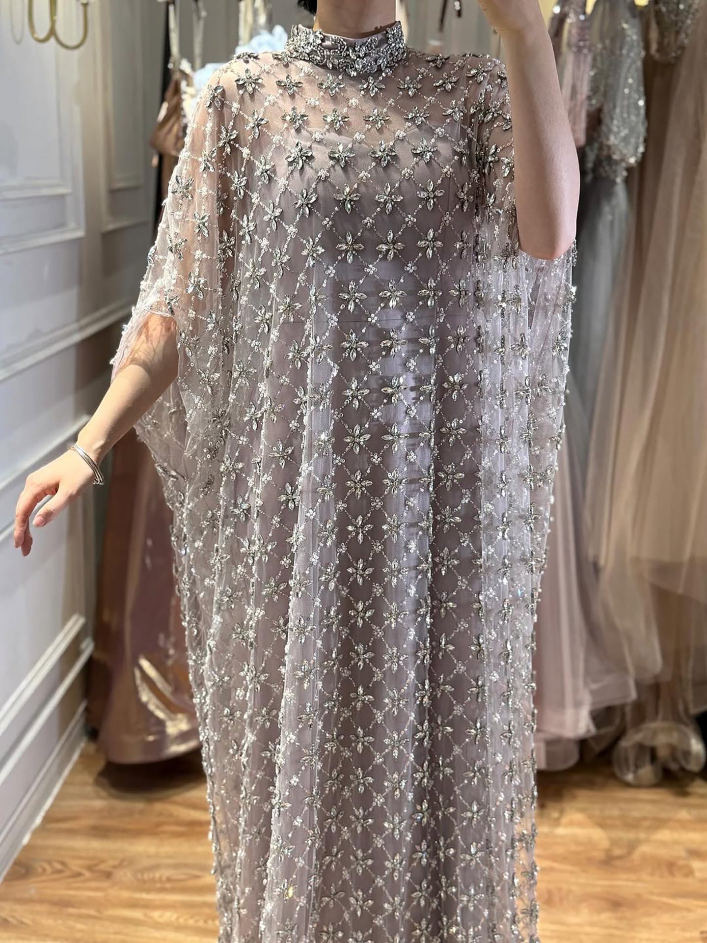 Serene Hill Grey Nude Jasmiko Diamond Beaded Evening Dress LA73428 - SERENE  HILL