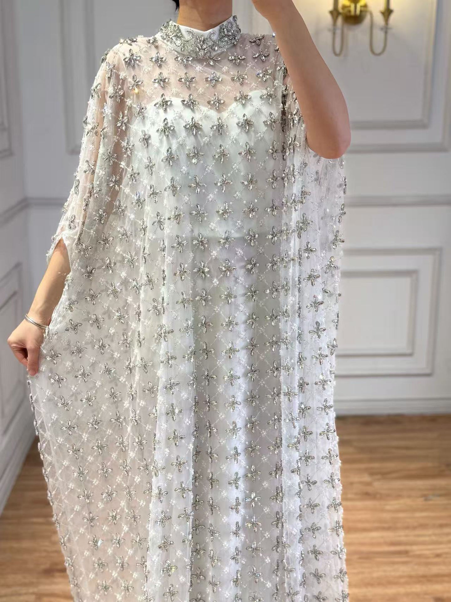Serene Hill Grey Nude Jasmiko Diamond Beaded Evening Dress LA73428 - SERENE  HILL