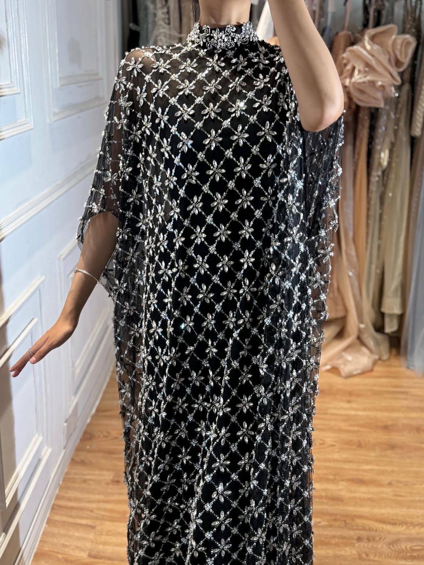 Serene Hill Grey Nude Jasmiko Diamond Beaded Evening Dress LA73428 SERENE HILL