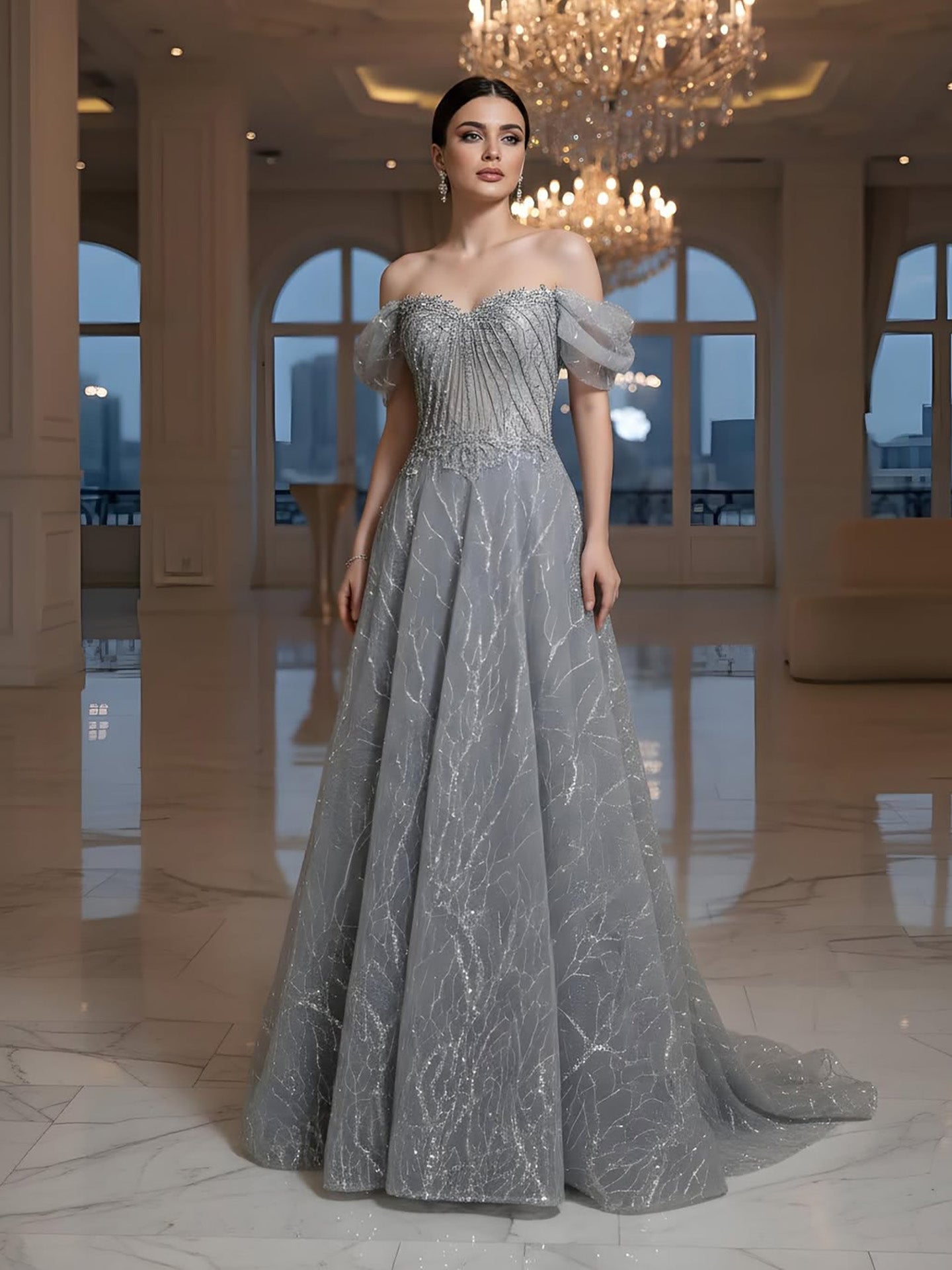 Serene Hill Luxury Grey Beaded A-Line Evening Dress LA73431A - SERENE  HILL