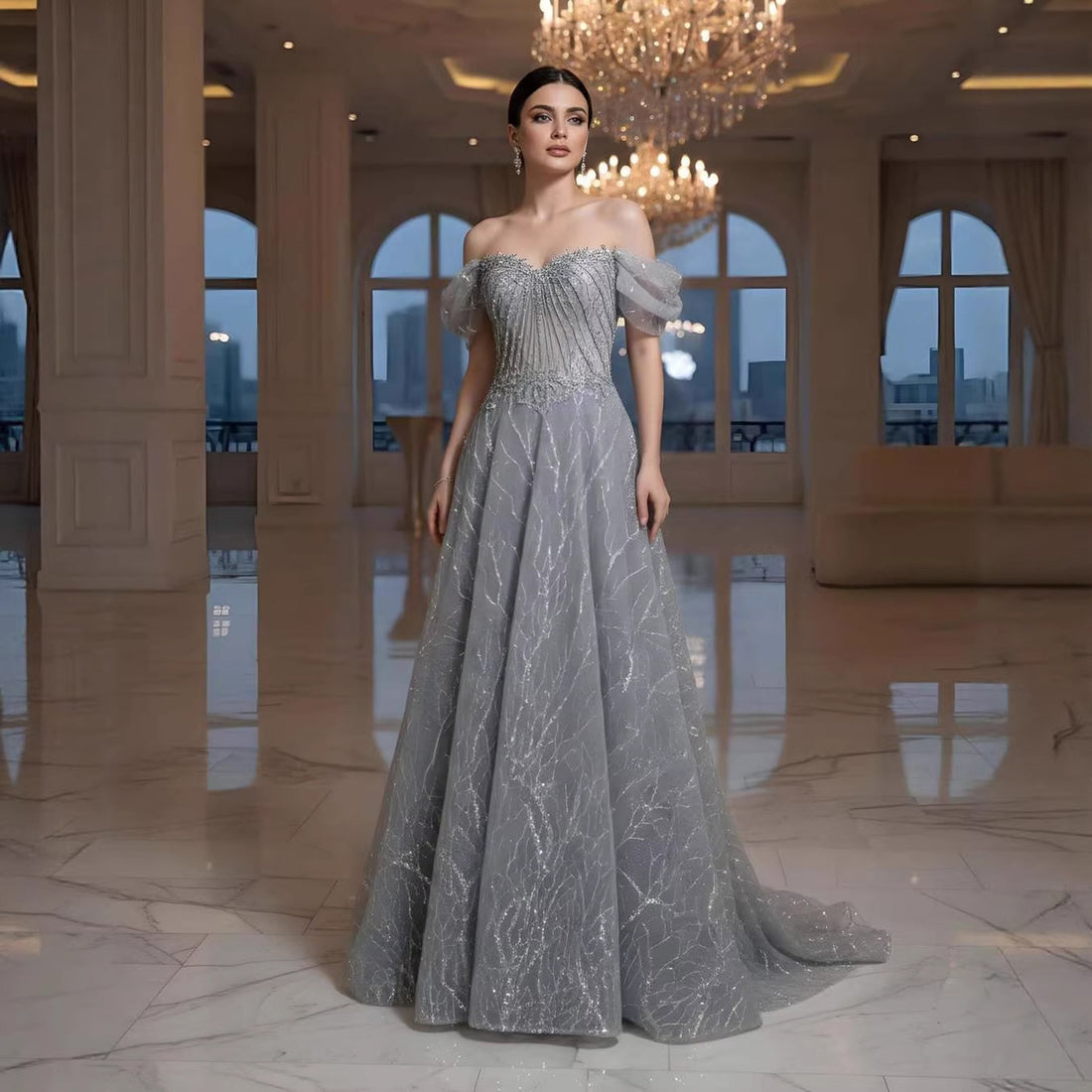 Serene Hill Luxury Grey Beaded A-Line Evening Dress LA73431A - SERENE  HILL