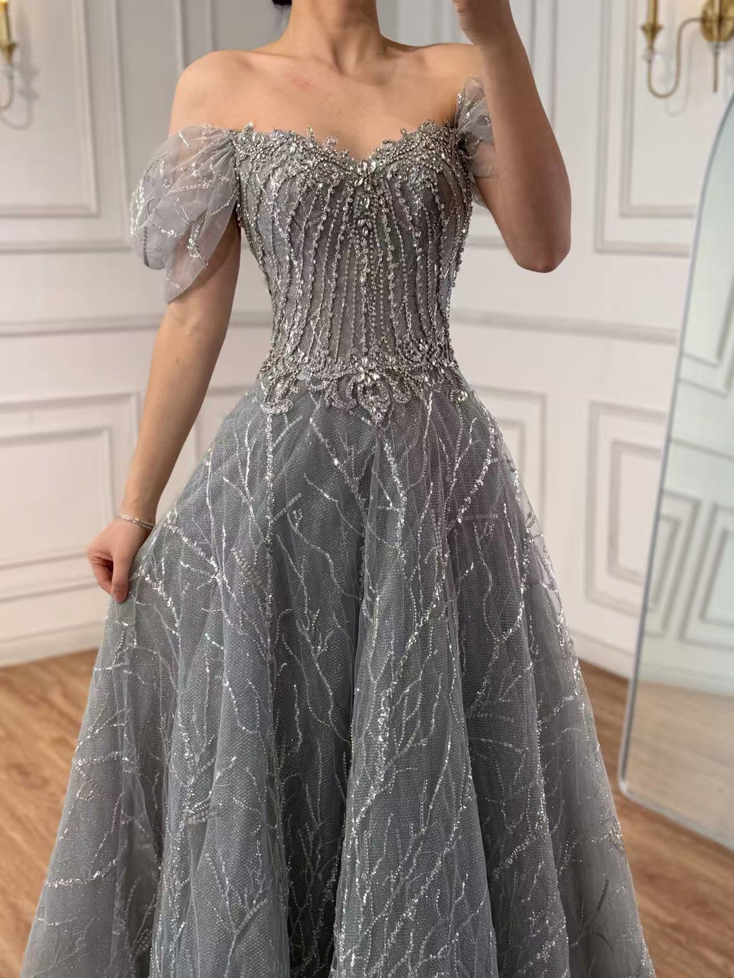 Serene Hill Luxury Grey Beaded A-Line Evening Dress LA73431A - SERENE  HILL