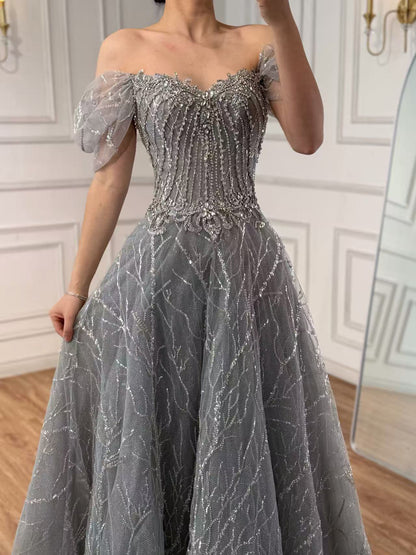 Serene Hill Luxury Grey Beaded A-Line Evening Dress LA73431A - SERENE  HILL