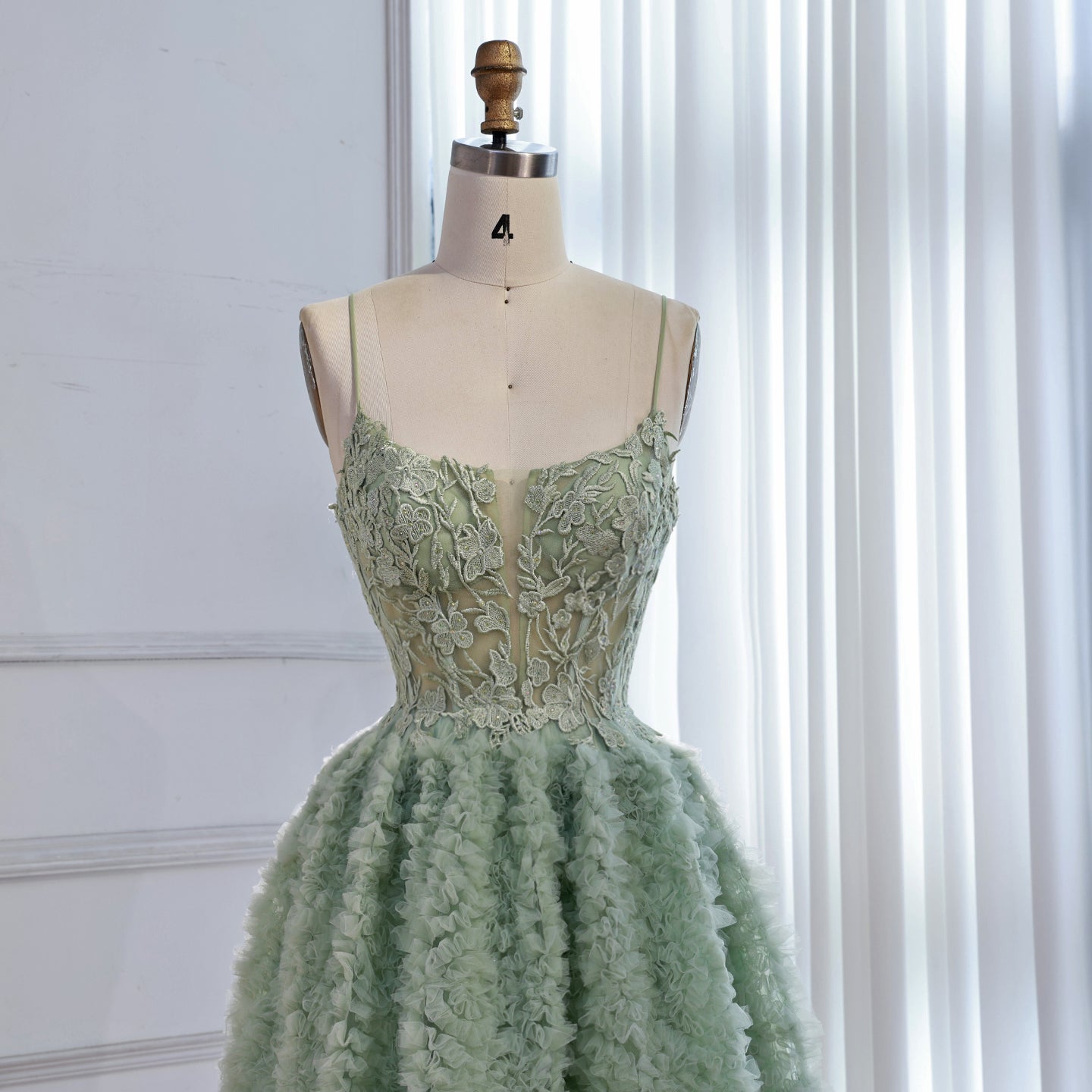 Sage Green A-Line Spaghetti Strap Mini Tulle Homecoming Dress LA73433