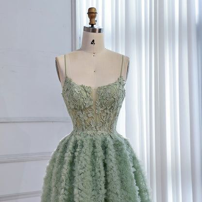Sage Green A-Line Spaghetti Strap Mini Tulle Homecoming Dress LA73433