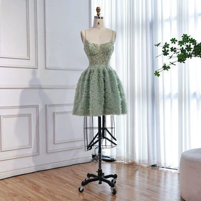 Sage Green A-Line Spaghetti Strap Mini Tulle Homecoming Dress LA73433