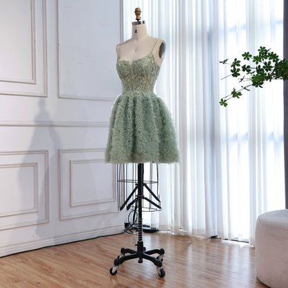 Sage Green A-Line Spaghetti Strap Mini Tulle Homecoming Dress LA73433