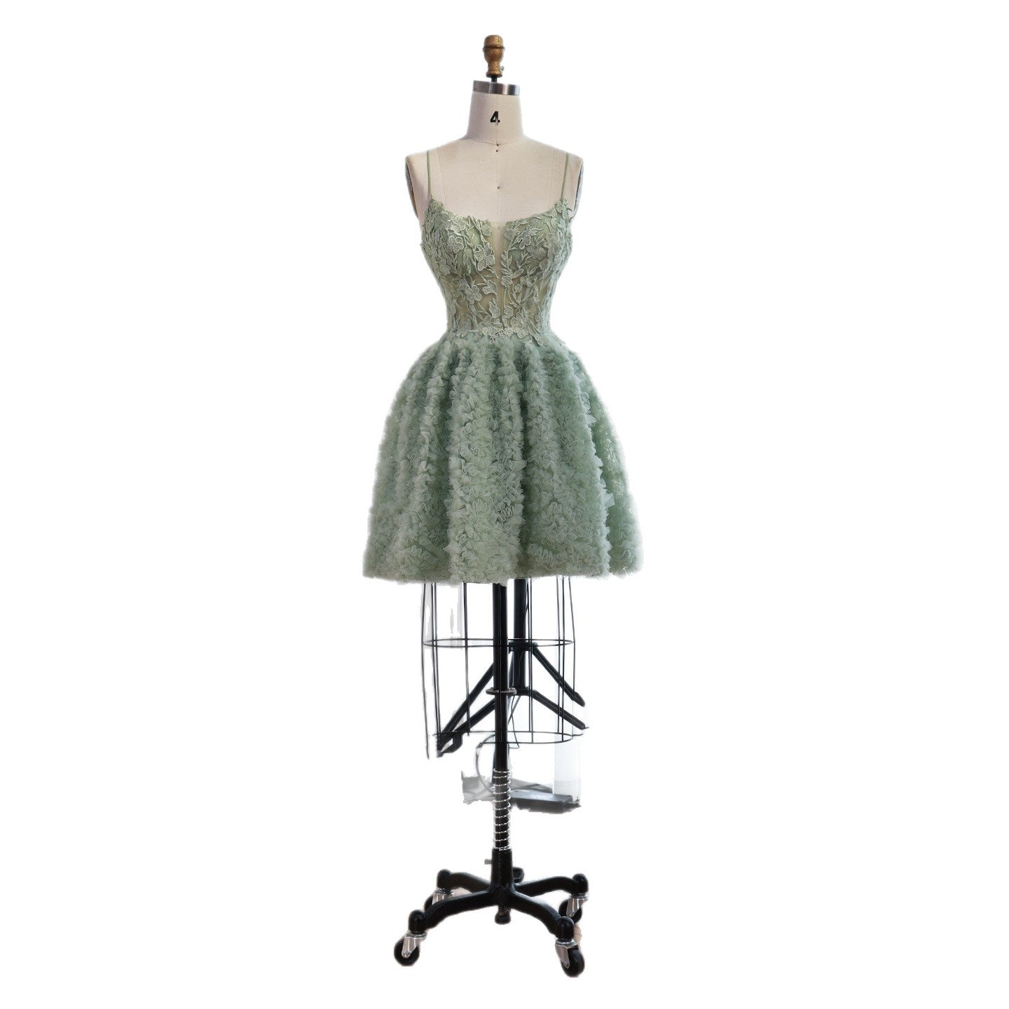 Sage Green A-Line Spaghetti Strap Mini Tulle Homecoming Dress LA73433