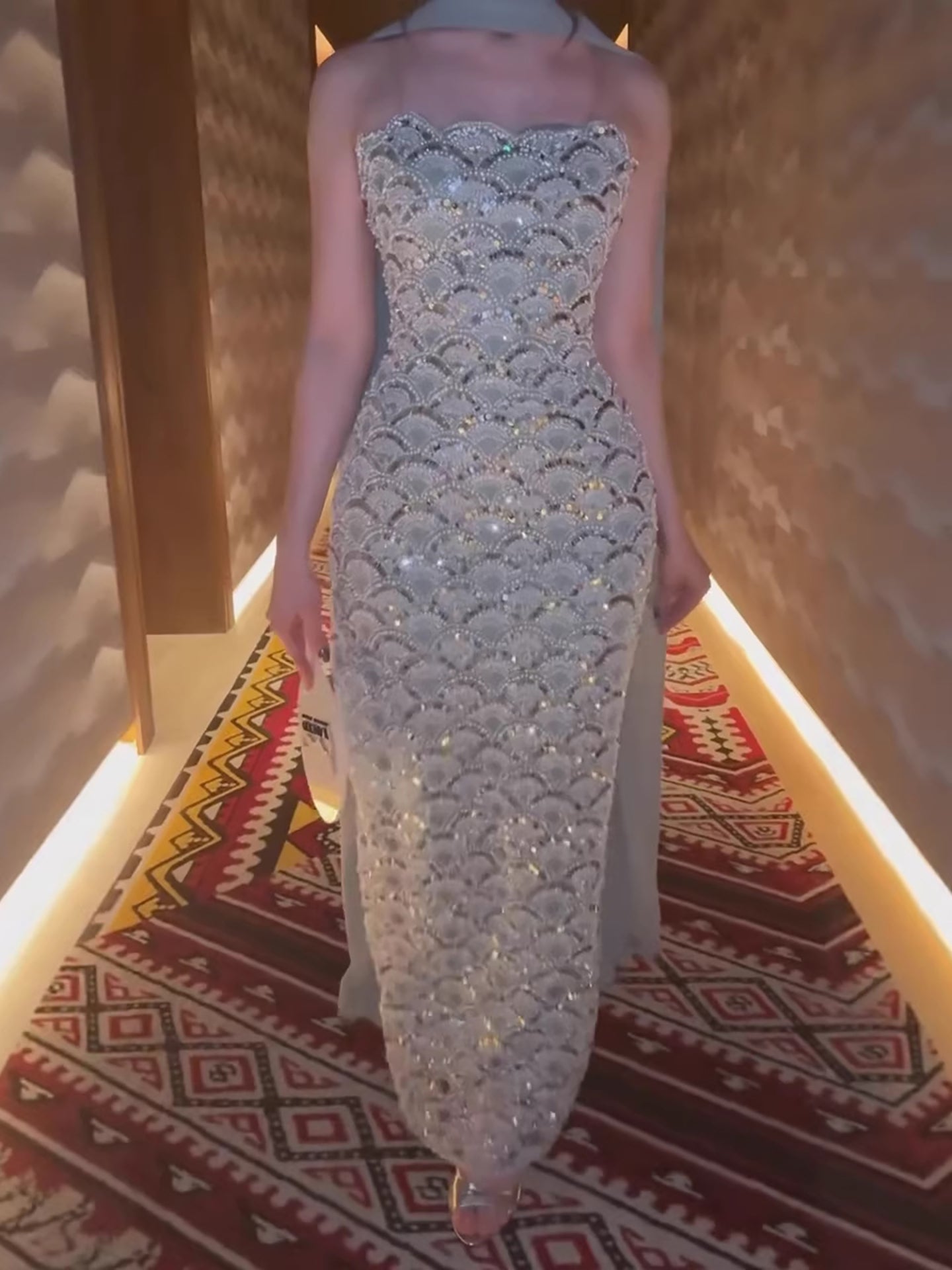 Luxury Sage Green Beaded Strapless Mermaid Evening Dress LA73440A