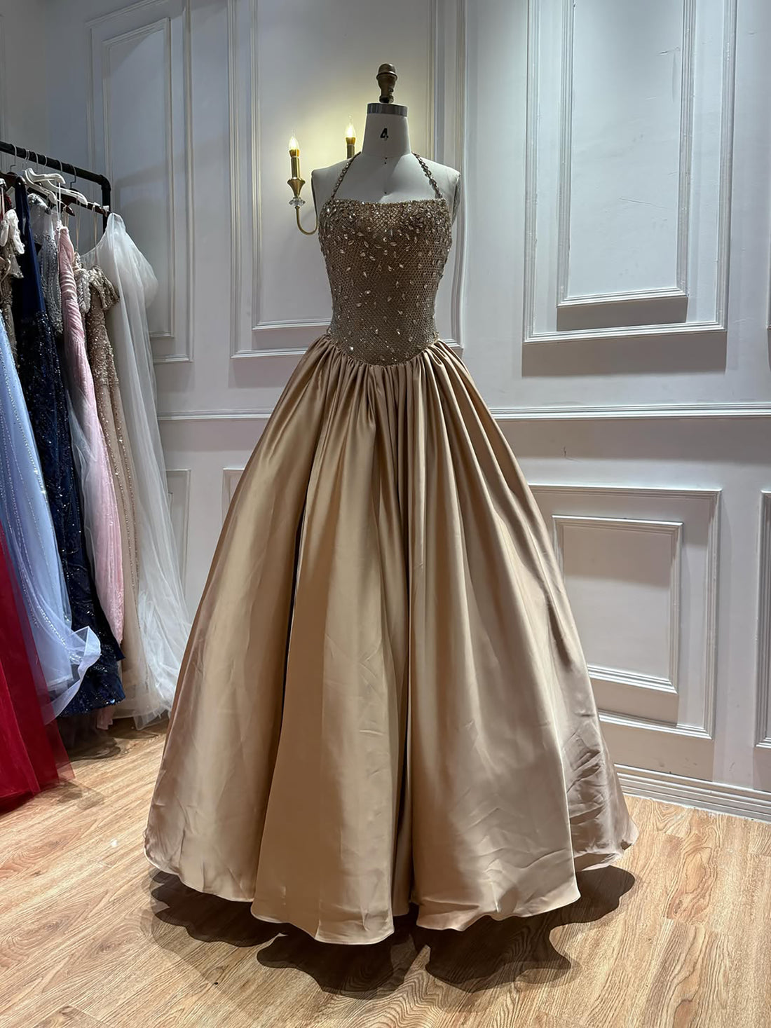 Luxury Gold Diamond Halter Evening Dress Ball Gown LA73441 SERENE HILL