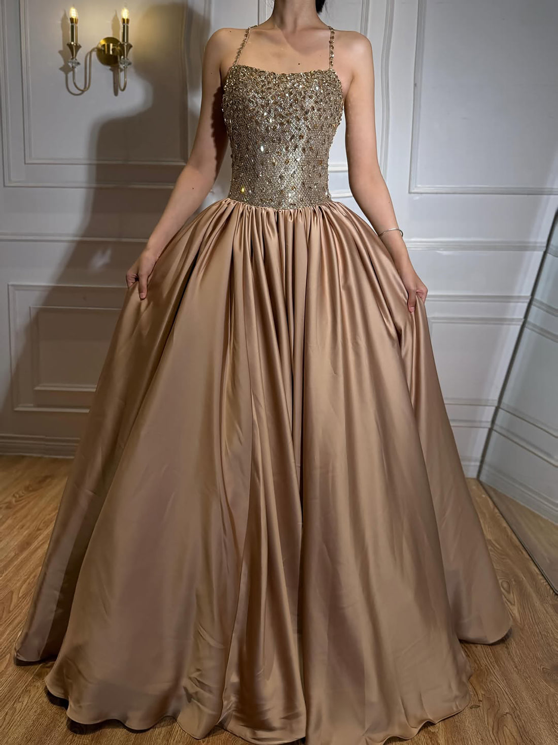 Luxury Gold Diamond Halter Evening Dress Ball Gown LA73441 SERENE HILL