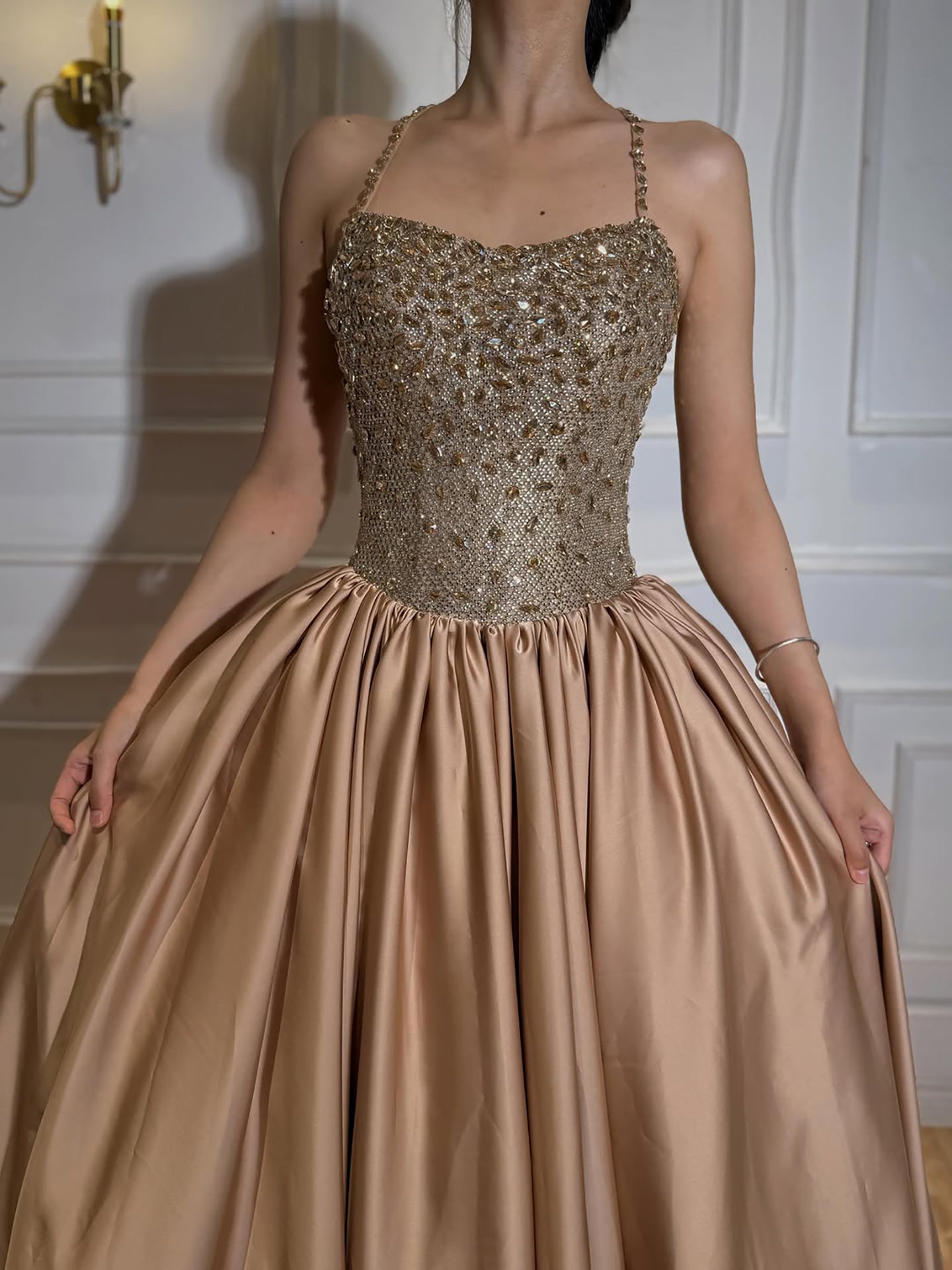 Luxury Gold Diamond Halter Evening Dress Ball Gown LA73441 SERENE HILL