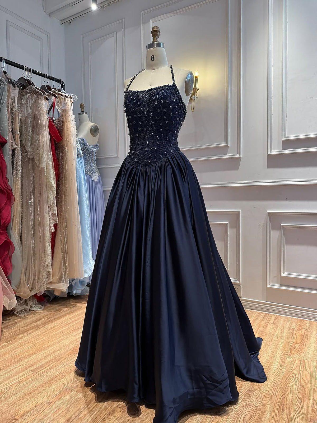 Luxury Gold Diamond Halter Evening Dress Ball Gown LA73441