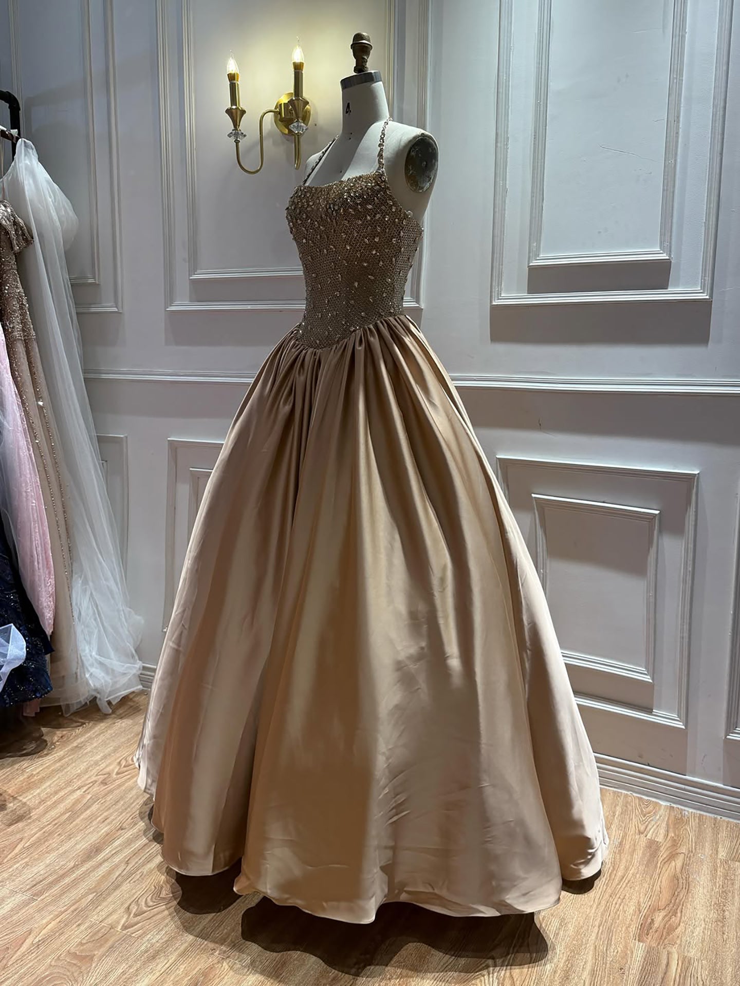 Luxury Gold Diamond Halter Evening Dress Ball Gown LA73441 SERENE HILL