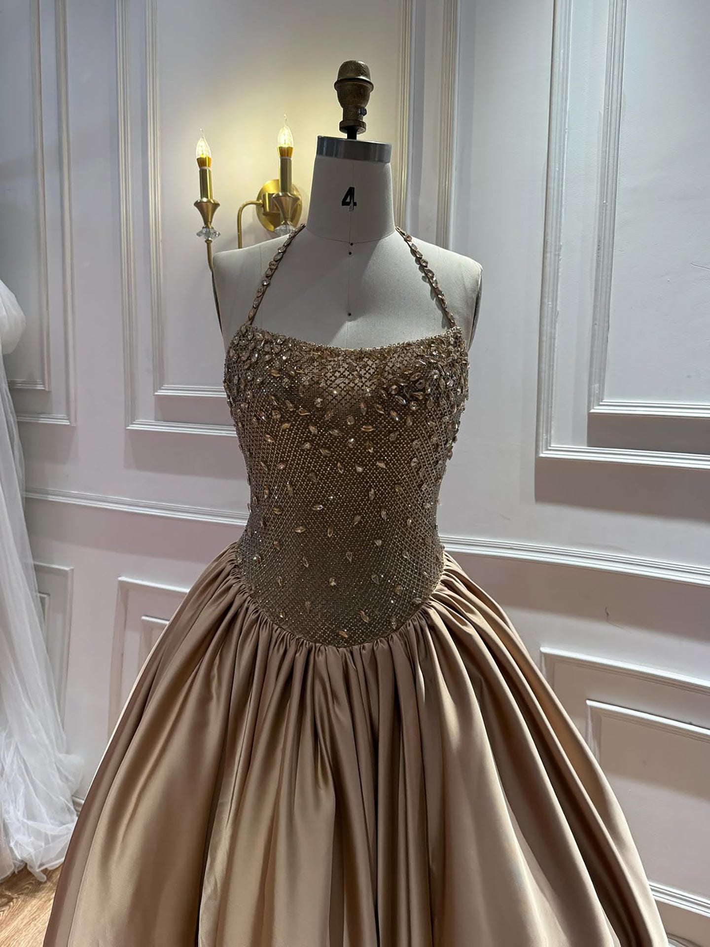 Luxury Gold Diamond Halter Evening Dress Ball Gown LA73441 SERENE HILL