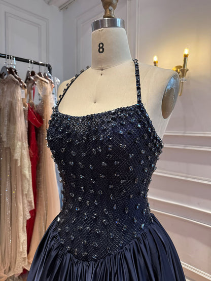 Luxury Gold Diamond Halter Evening Dress Ball Gown LA73441