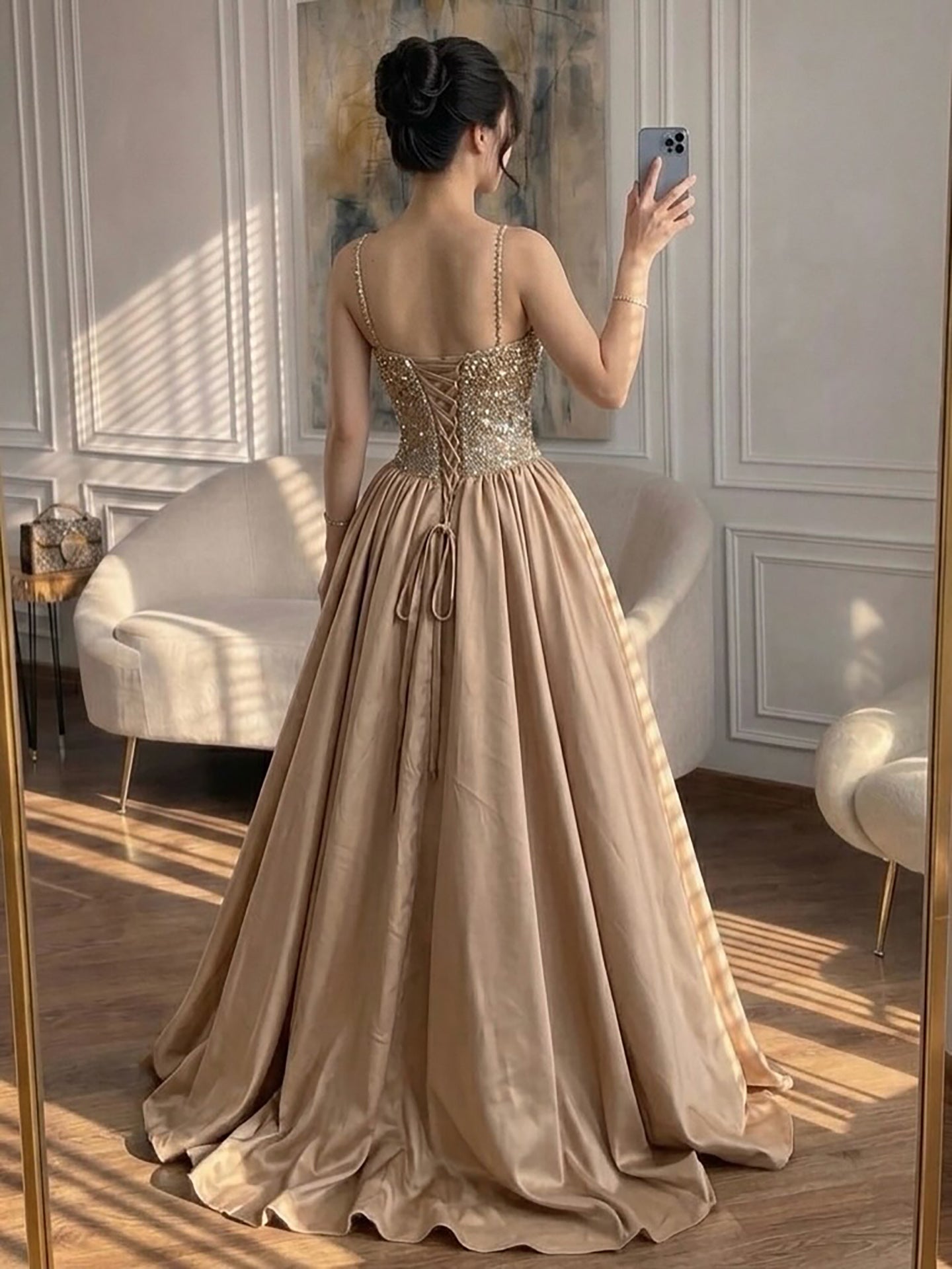 Luxury Gold Diamond Halter Evening Dress Ball Gown LA73441 SERENE HILL