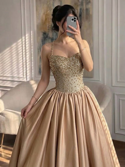 Luxury Gold Diamond Halter Evening Dress Ball Gown LA73441 SERENE HILL