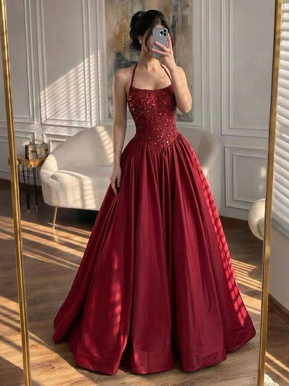 Luxury Gold Diamond Halter Evening Dress Ball Gown LA73441 SERENE HILL