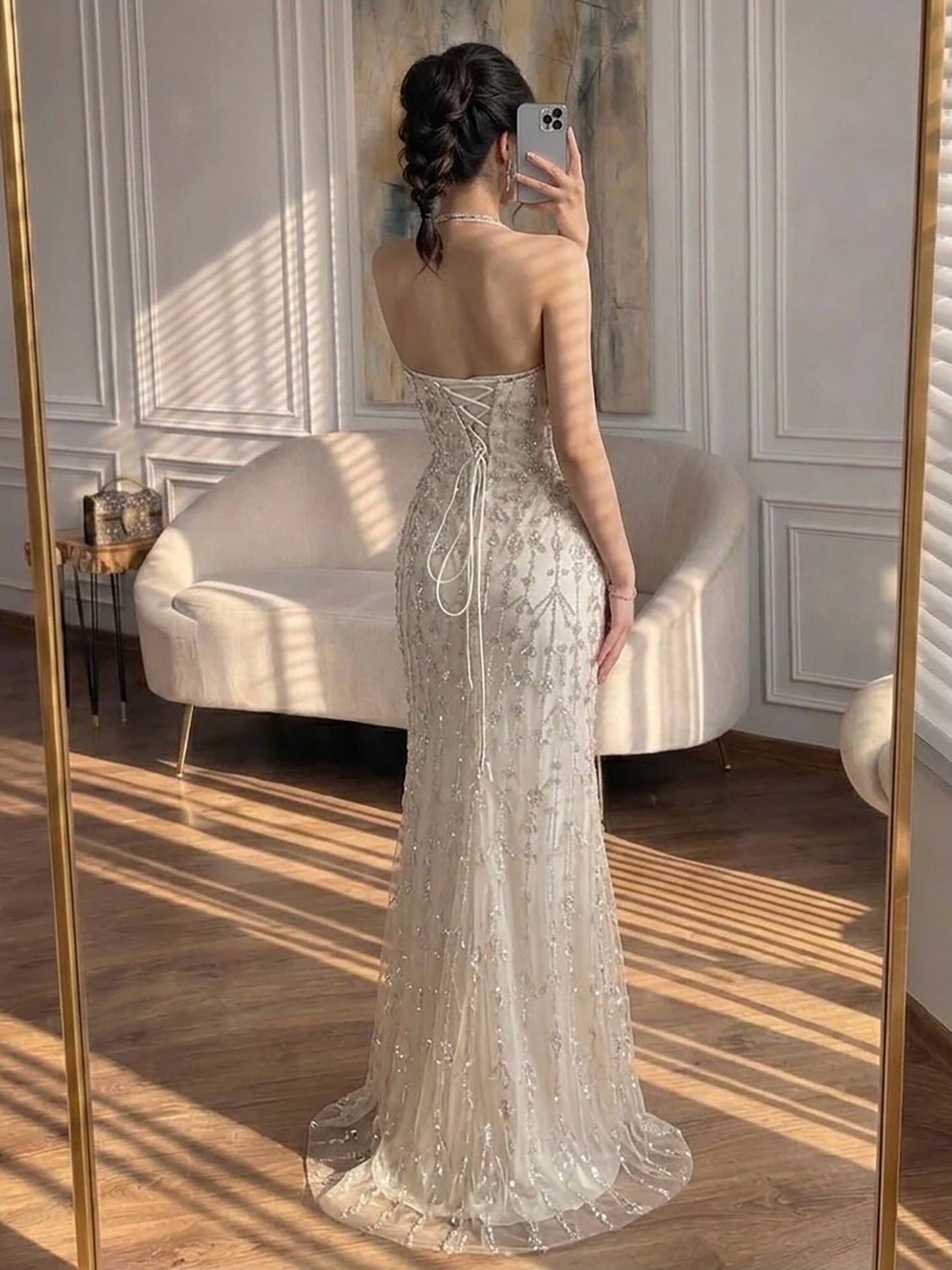 Luxury Nude Halter Neck Elegant Beaded Mermaid Evening Dress LA73442 SERENE HILL