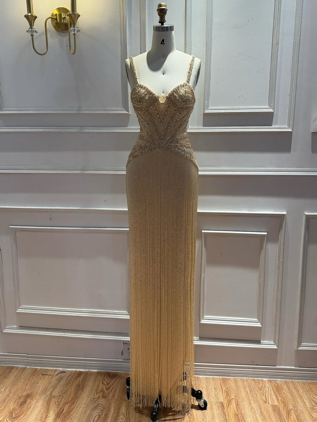 Luxury Arabic Gold Mermaid Beaded Tassel Evening Dress LA73446 SERENE HILL