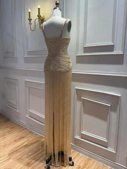 Luxury Arabic Gold Mermaid Beaded Tassel Evening Dress LA73446 SERENE HILL