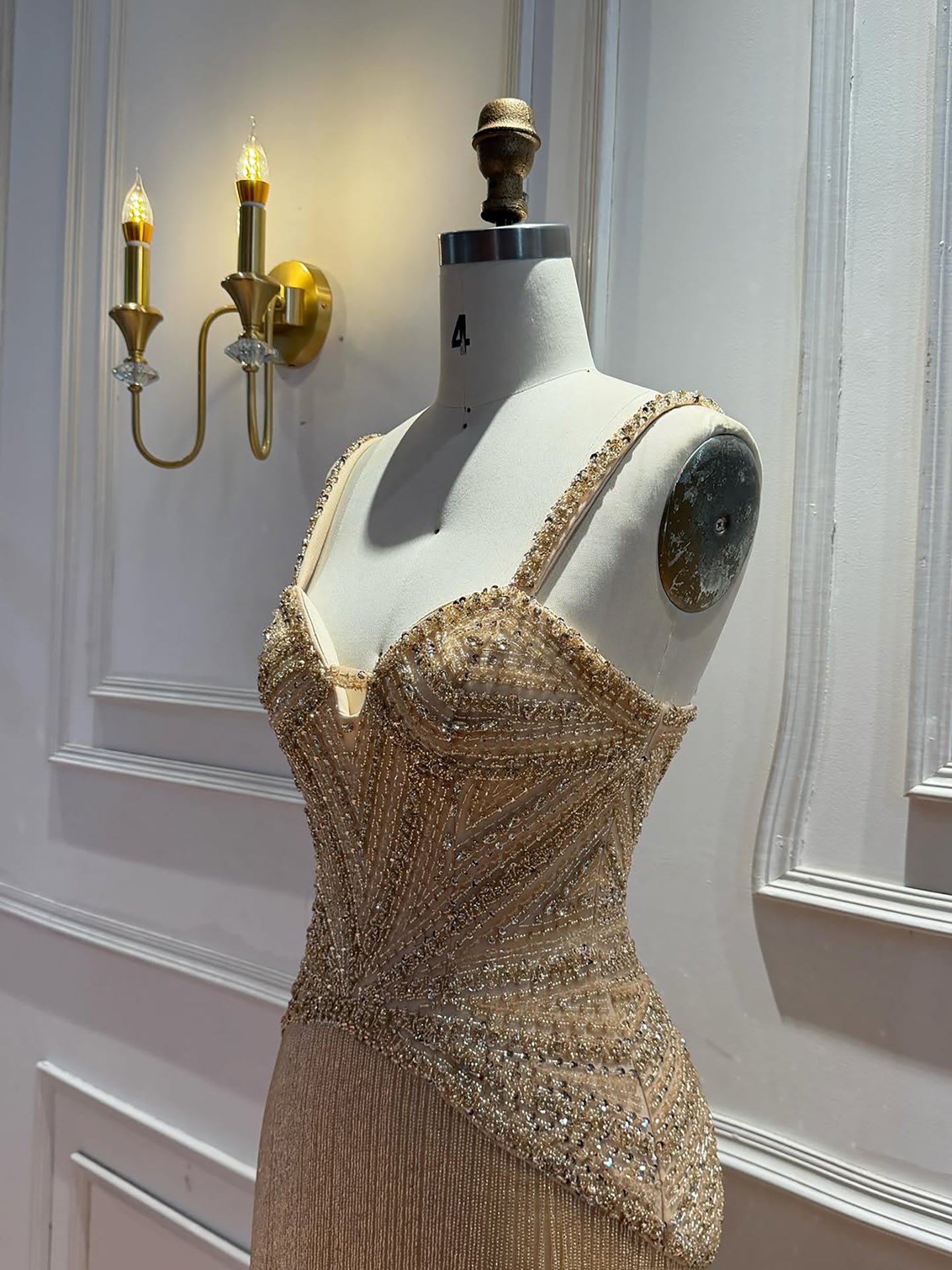 Luxury Arabic Gold Mermaid Beaded Tassel Evening Dress LA73446 SERENE HILL