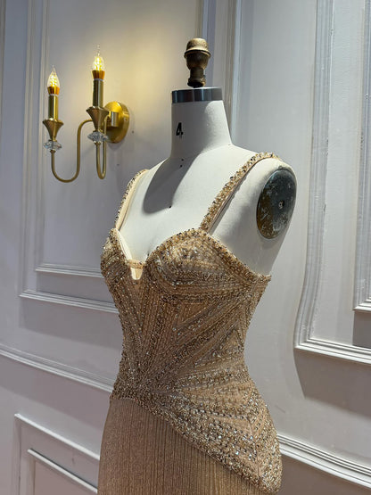 Luxury Arabic Gold Mermaid Beaded Tassel Evening Dress LA73446 SERENE HILL