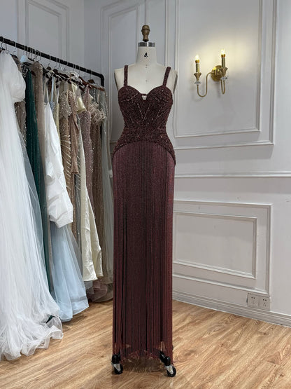 Luxury Arabic Gold Mermaid Beaded Tassel Evening Dress LA73446 SERENE HILL