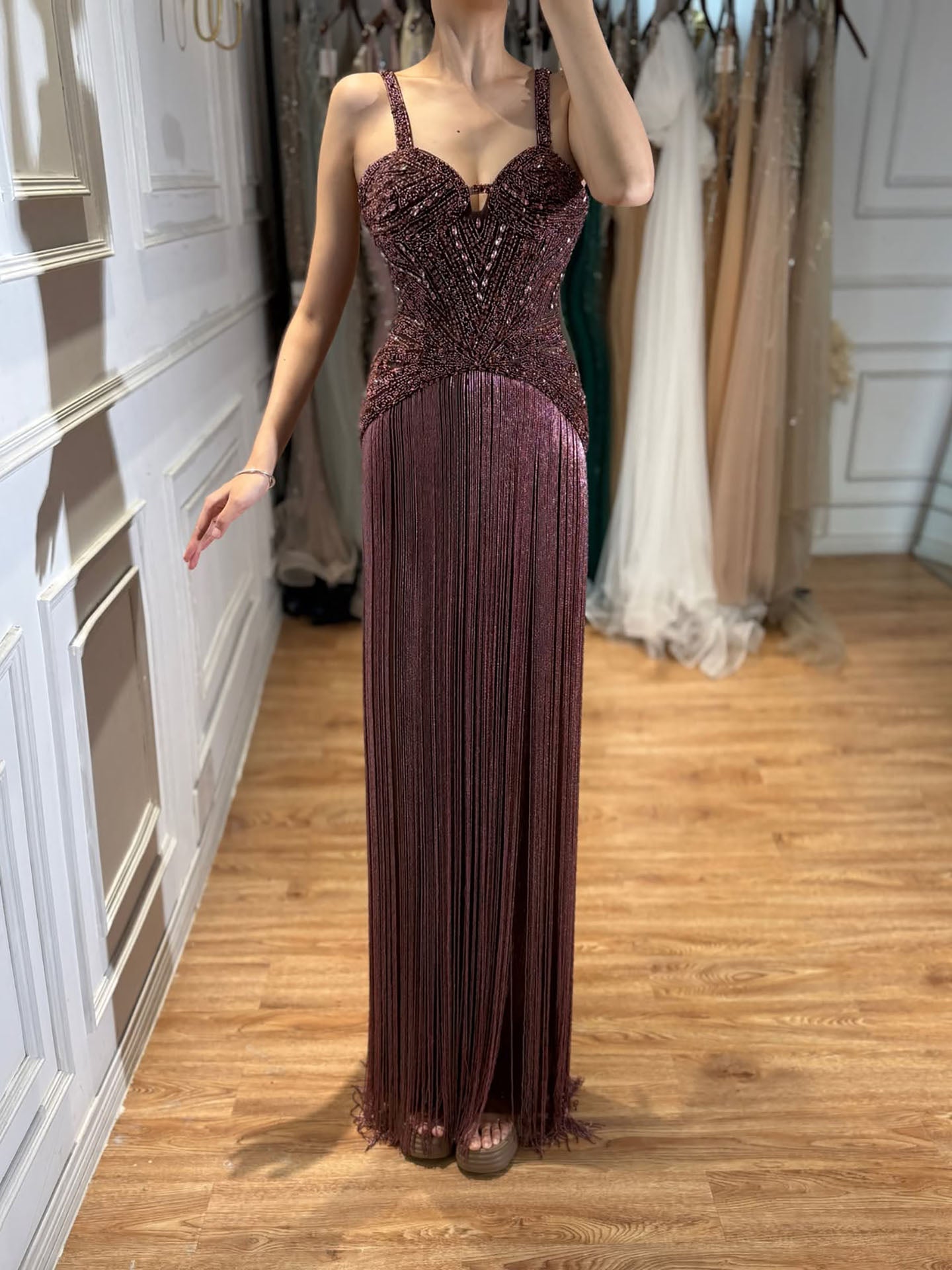 Luxury Arabic Gold Mermaid Beaded Tassel Evening Dress LA73446 SERENE HILL
