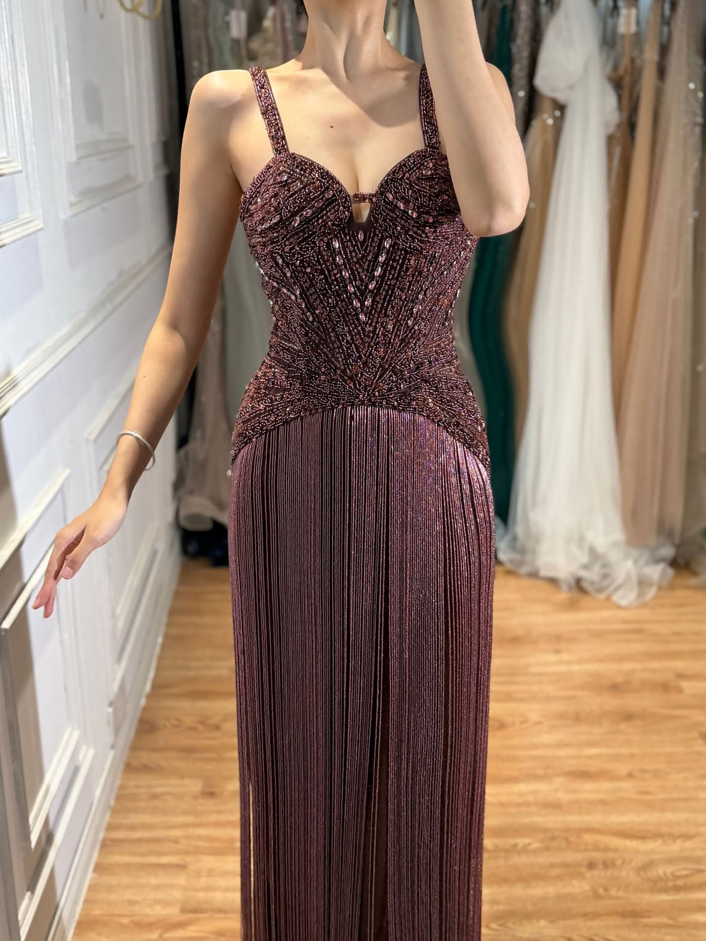 Luxury Arabic Gold Mermaid Beaded Tassel Evening Dress LA73446 SERENE HILL