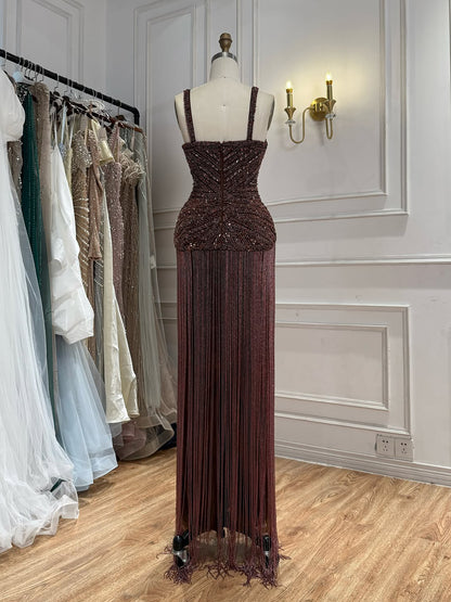 Luxury Arabic Gold Mermaid Beaded Tassel Evening Dress LA73446 SERENE HILL