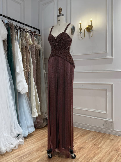 Luxury Arabic Gold Mermaid Beaded Tassel Evening Dress LA73446 SERENE HILL